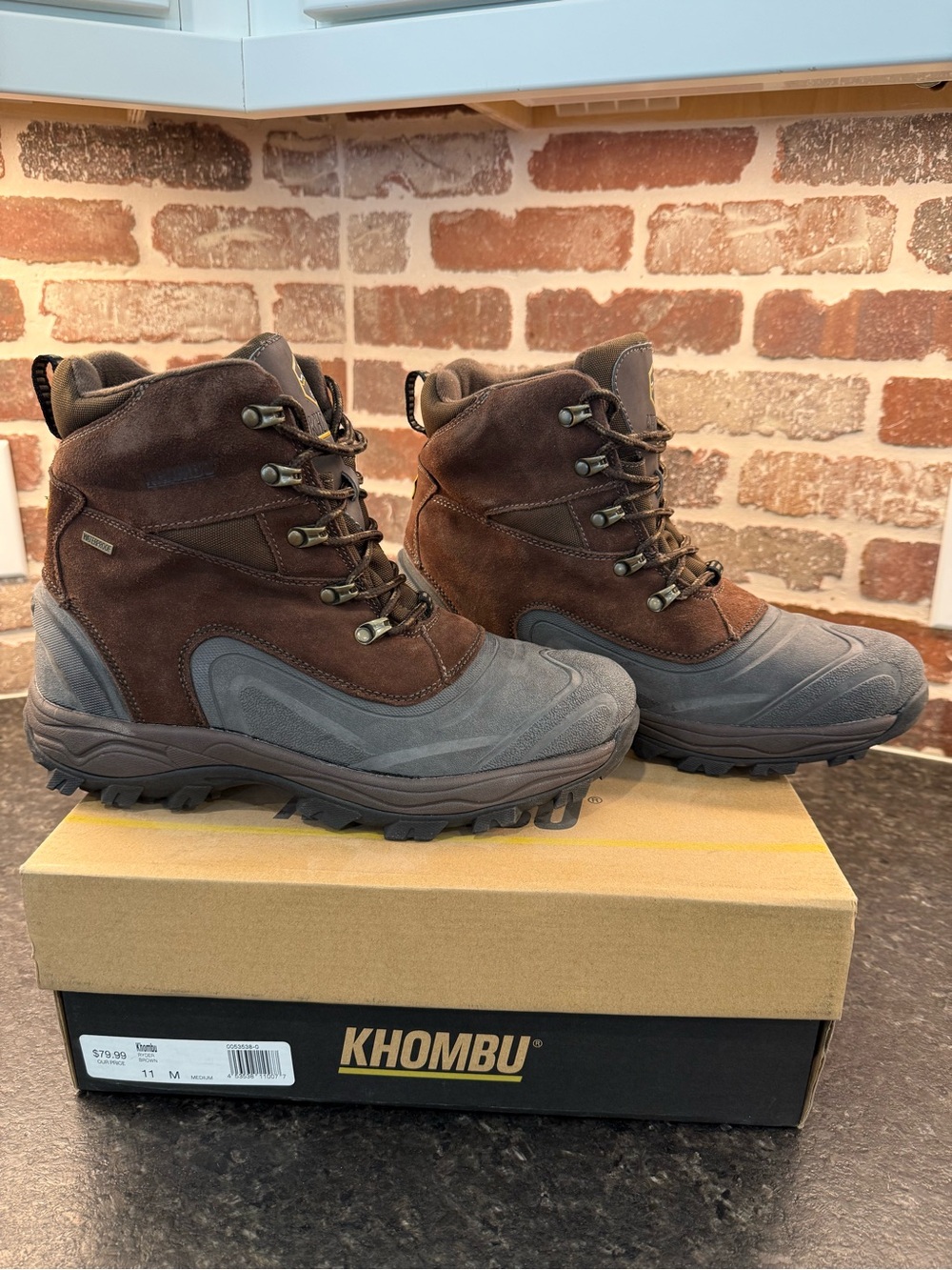 Khombu Men's Brown and Gray Insulated Waterproof Boots, Size 11